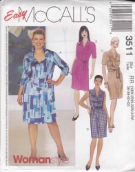 3511  McCalls MS BUTTON SHIRTWAIST YOKE DRESS SLEEVES OR NOT PATTERN 18W-32W 2 SIZES UNCUT CHOICE